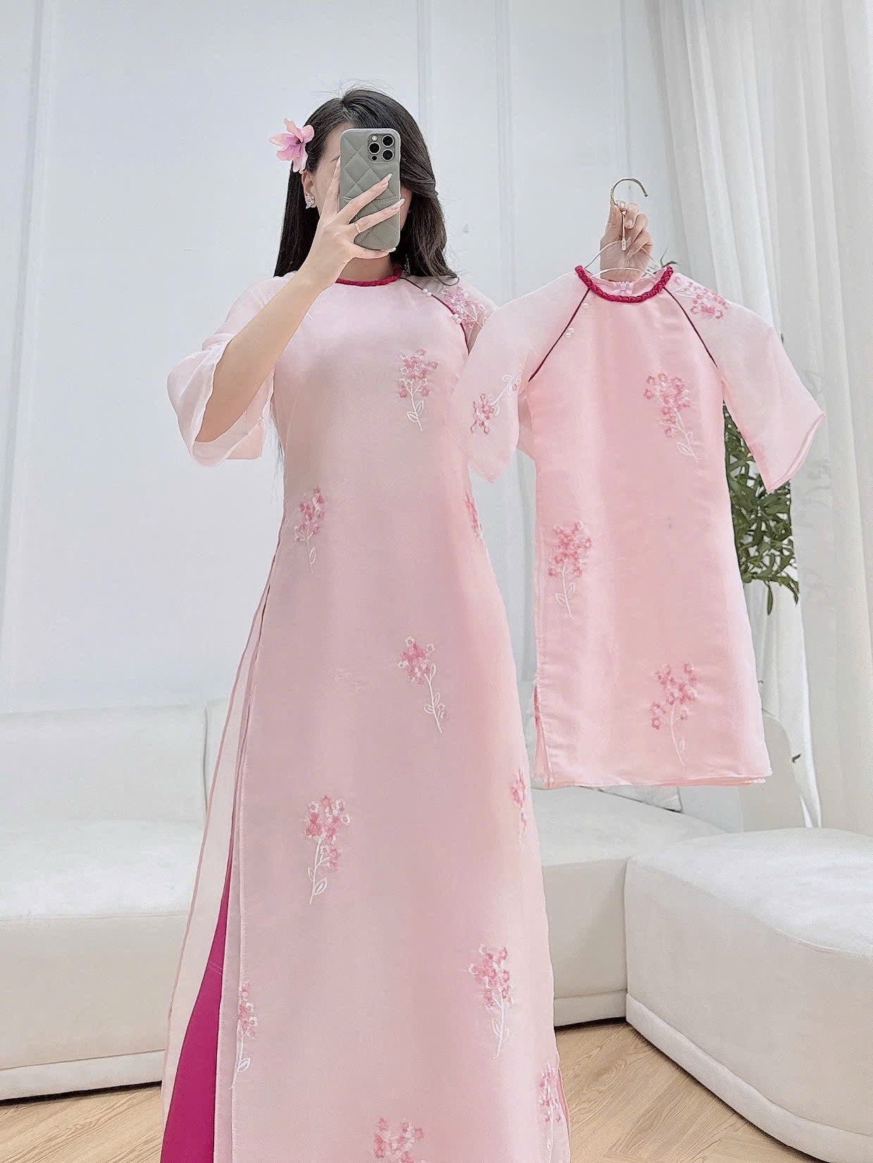 Mommy Daughter Pink  embroidery matching dress MB81
