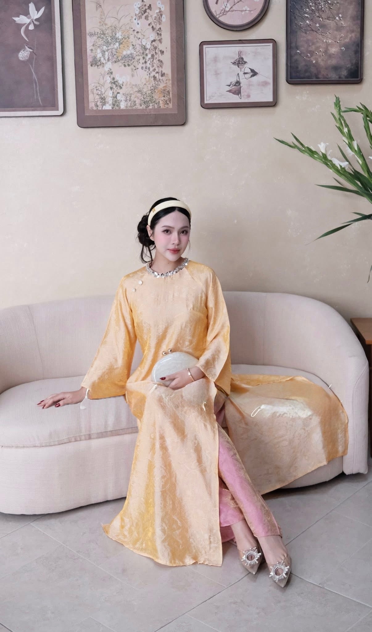 Gấm Tencel Yellow with gam pants C2 ( S-2XL)
