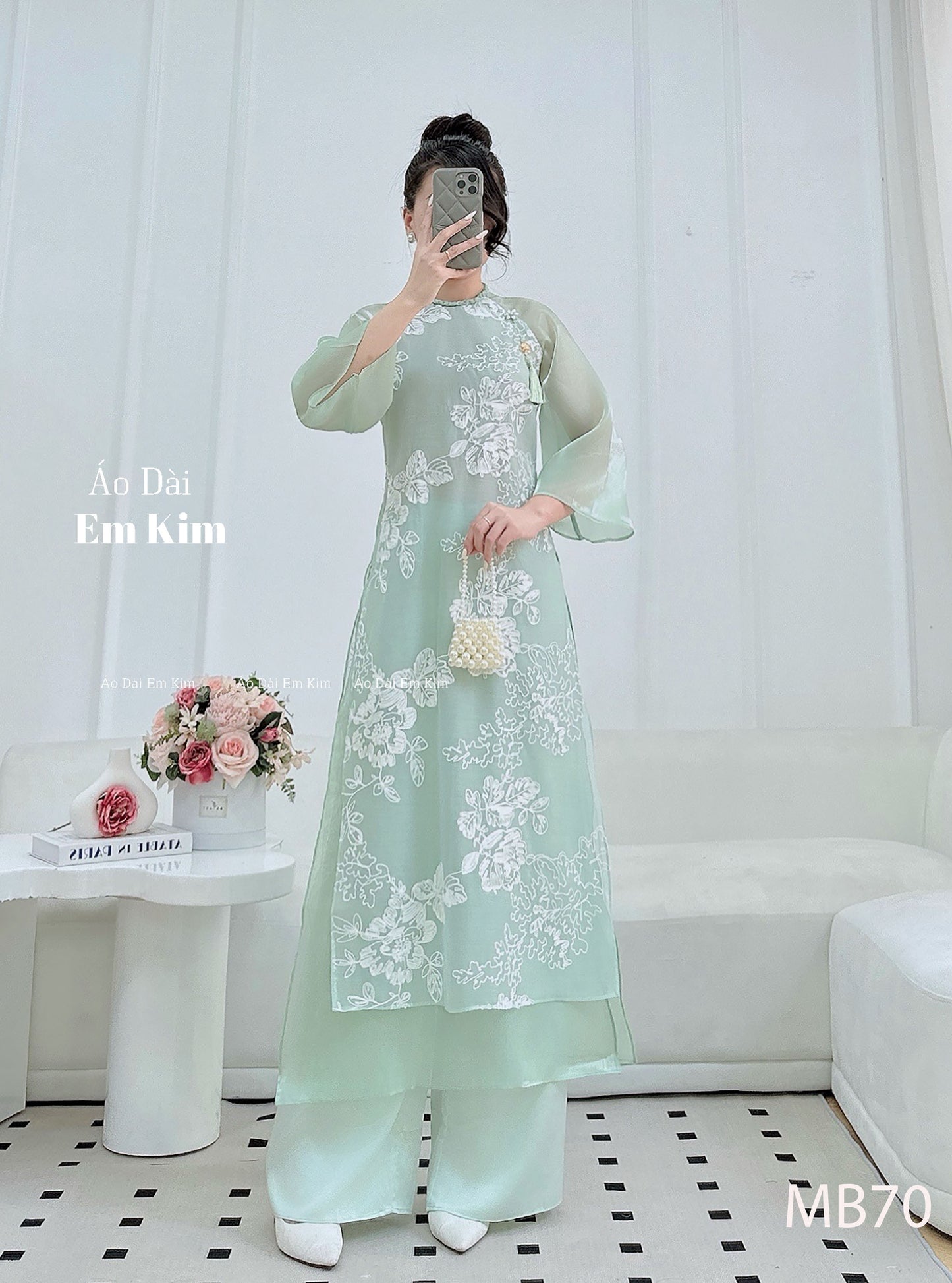 Mommy Daughter Mint embroidery matching dress MB78