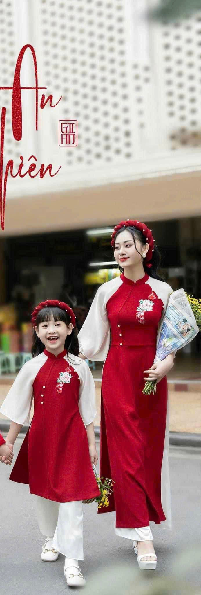 Mommy and Daughter Red pearl Ao Dai/Pre-made Modernized Vietnamese Ao Dai| Ao Dai for Lunar New Year/Matching Ao Dai Tet |MB22