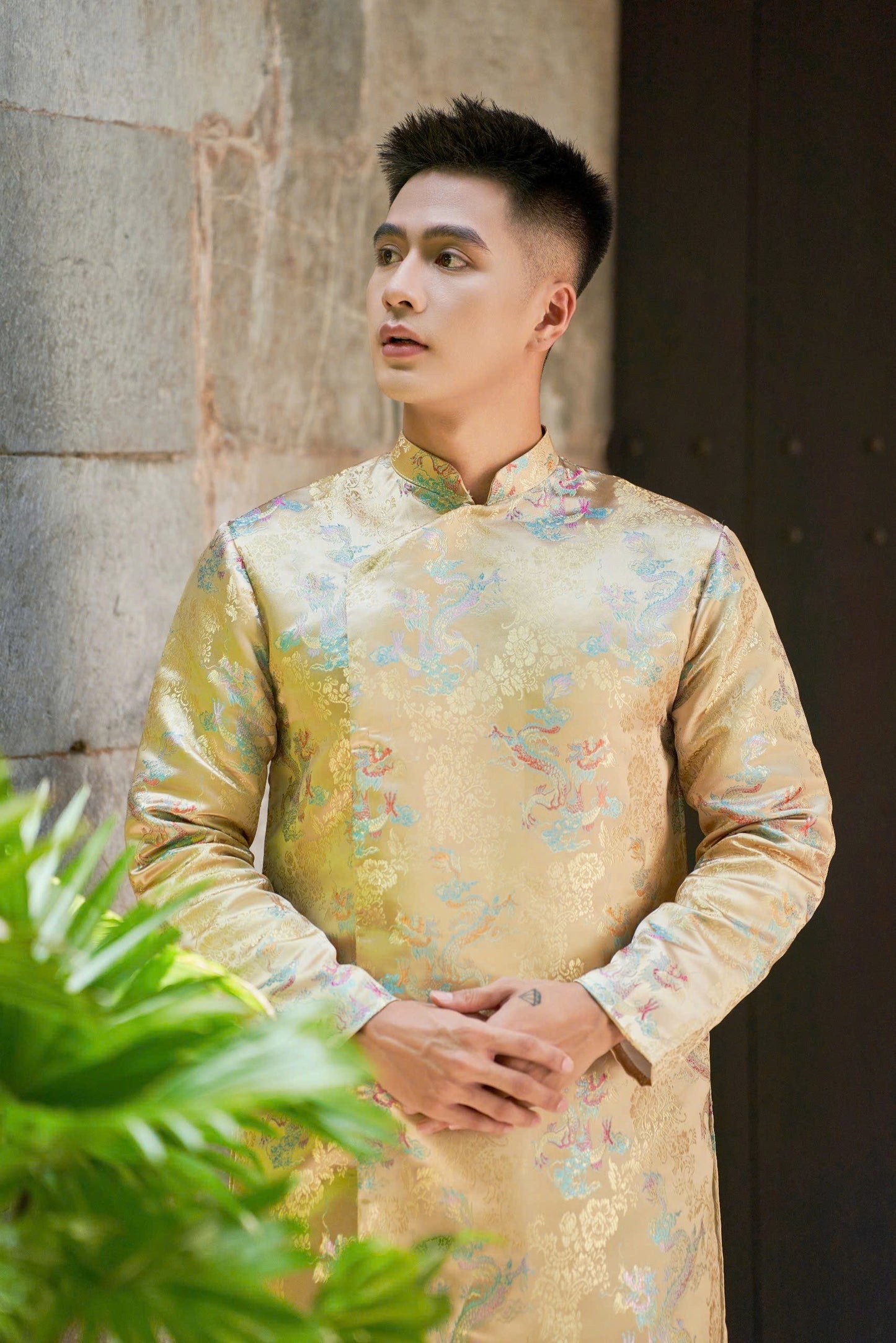 Ao Dai Men|Blue Dragon embroidery ao dai for men tapta(No pants included) Lunar New Year | Vietnamese traditional   ADN26