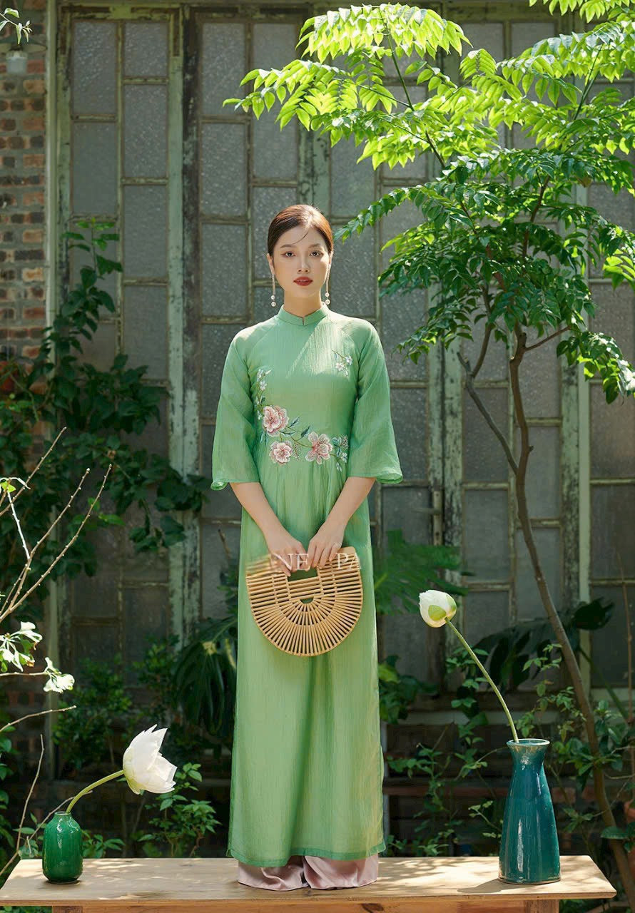 Green Embroidery Ao Dai for women  P18