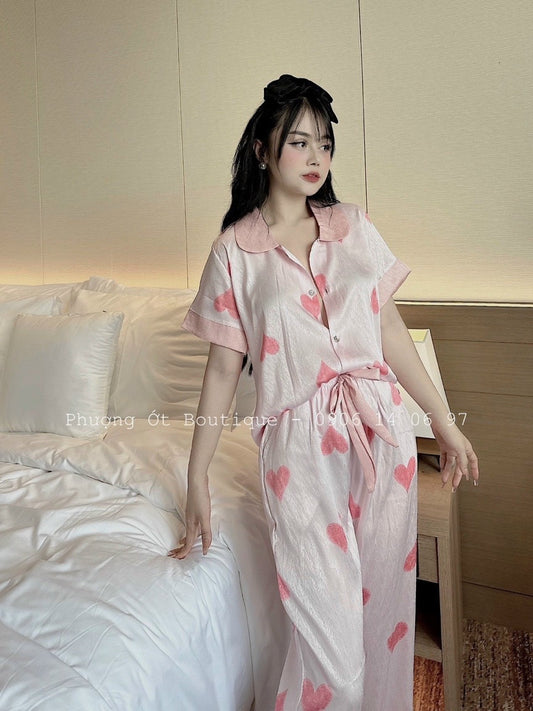 Silk Pajamas -  Long pant- Short Sleeve PJ2