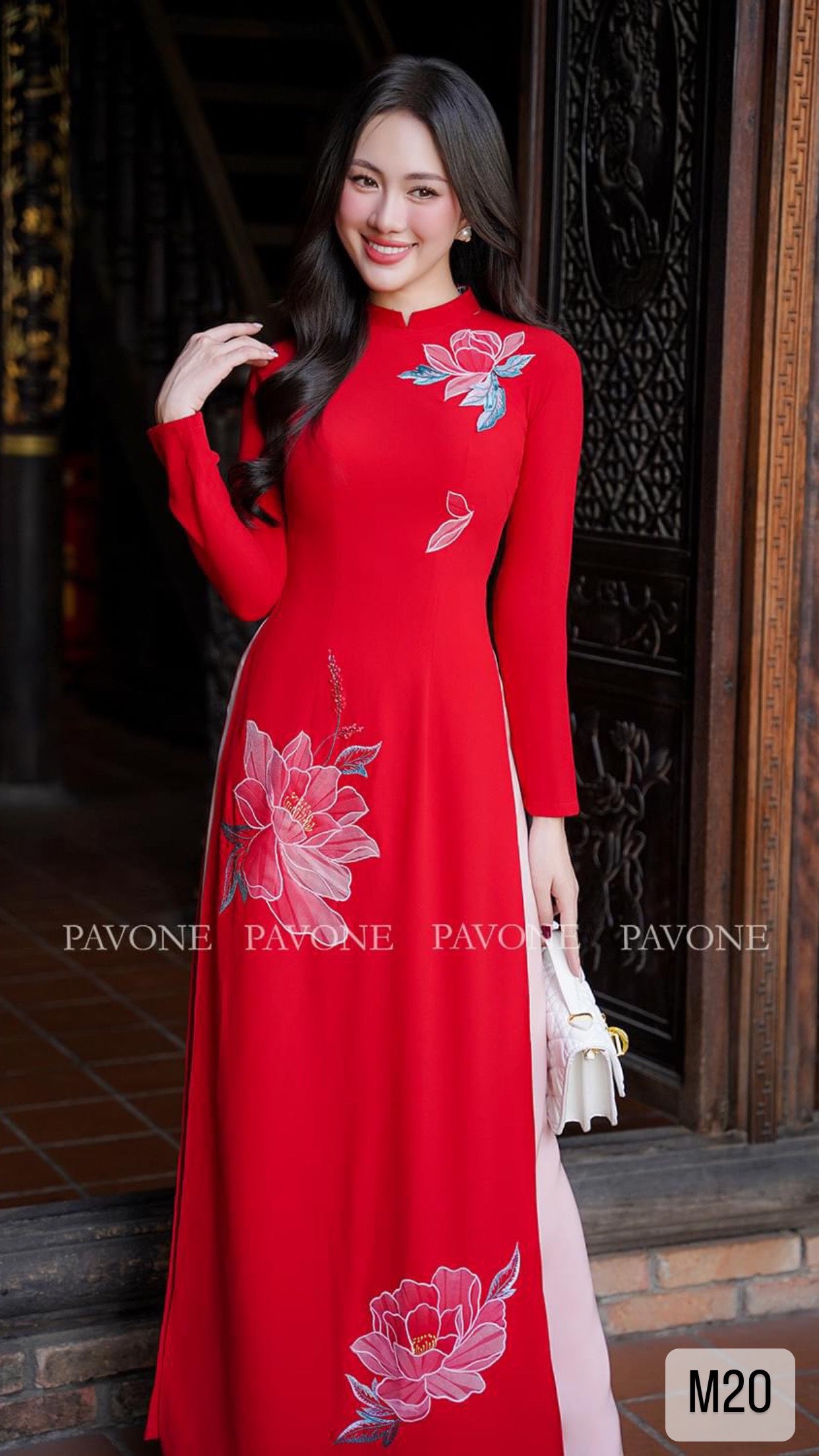 Flowers Embroidery Lua Mỹ red Ao Dai|M20