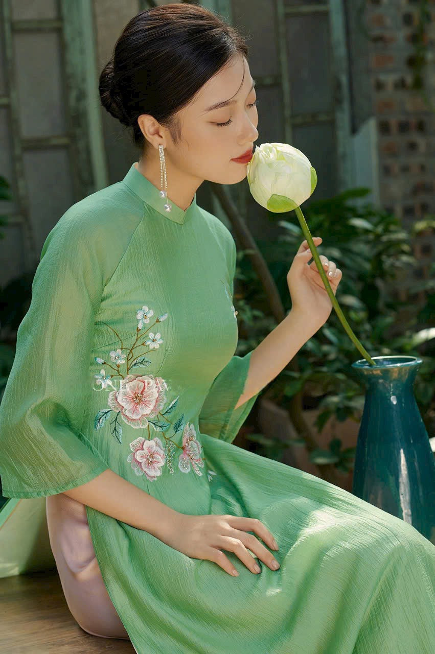 Green Embroidery Ao Dai for women  P18