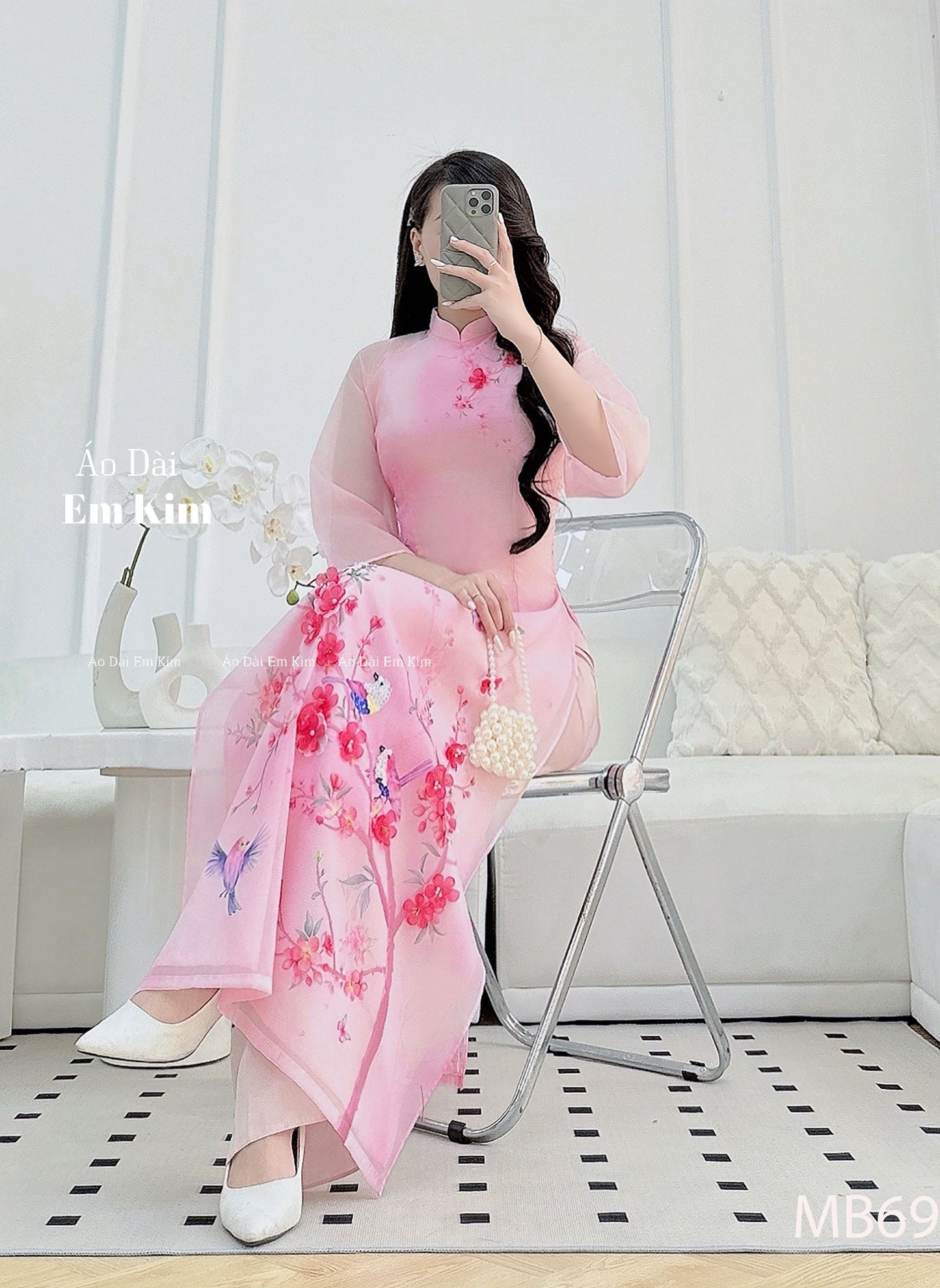 Pink floral Ao Dai |Bảng mẫu mẹ và bé| Ao Dai Me va Be modern silk organza| | Lunar New Year| MB69