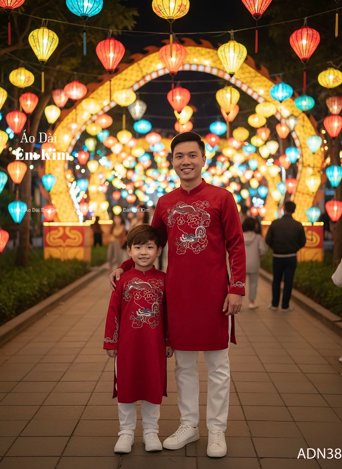 Red  Rong TH Embroidery Dad and Boy Ao dai  NO PANTS| Ao Dai Kids| Pre-made Traditional Vietnamese Ao Dai | Lunar New Year | Ao Dai for Boy |ADN38