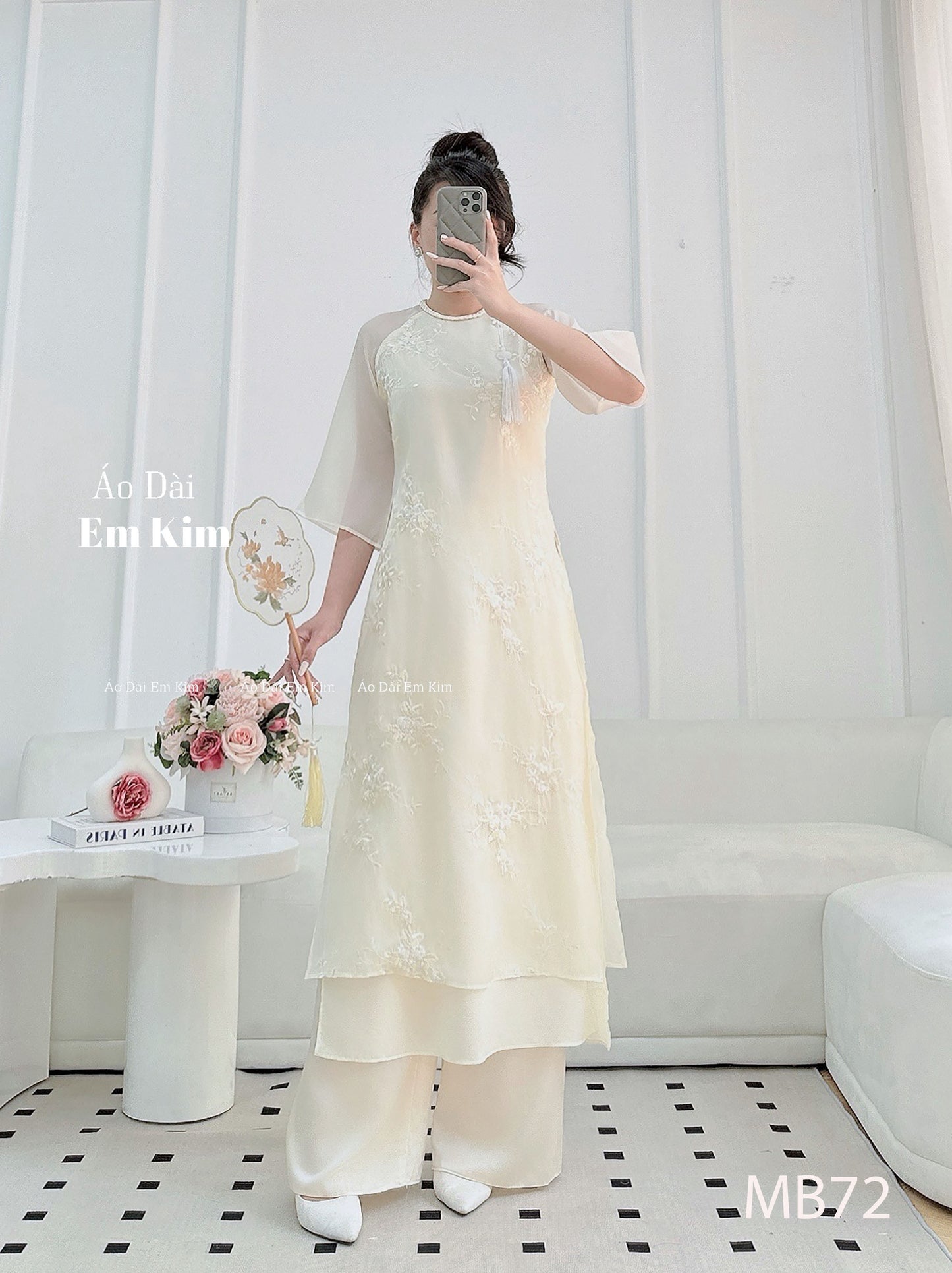 Mommy Daughter Cream embroidery matching dress MB77