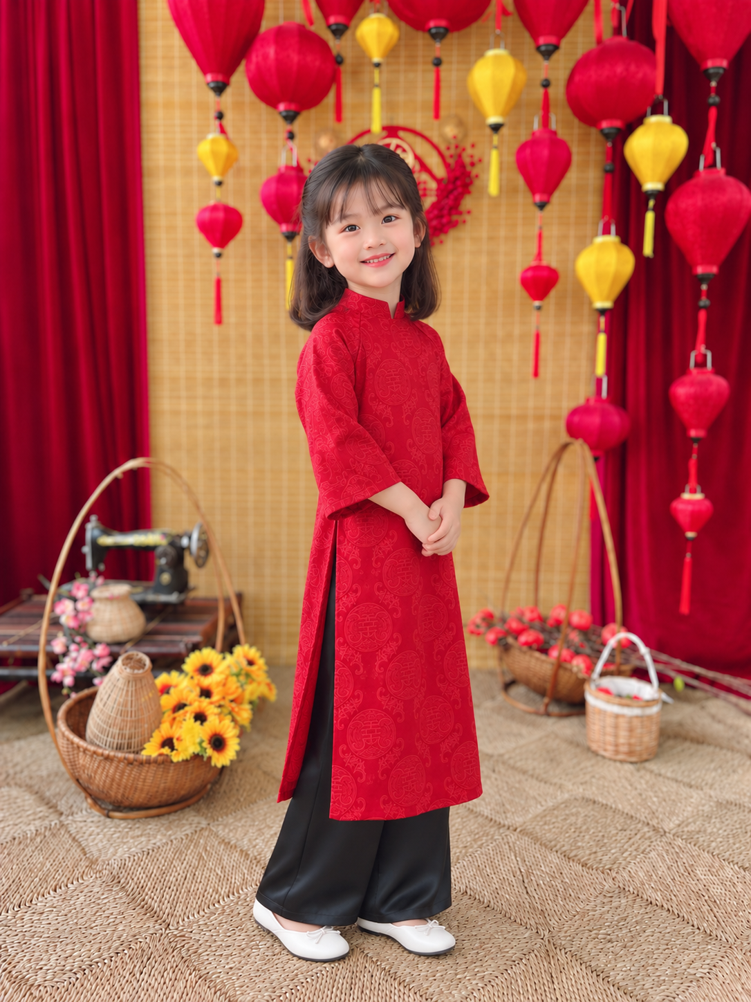 Red Gấm áo dài for girls/ premade vietnamese ao dai |Áo Dài Viet Nam | ao dai cach tan t11a