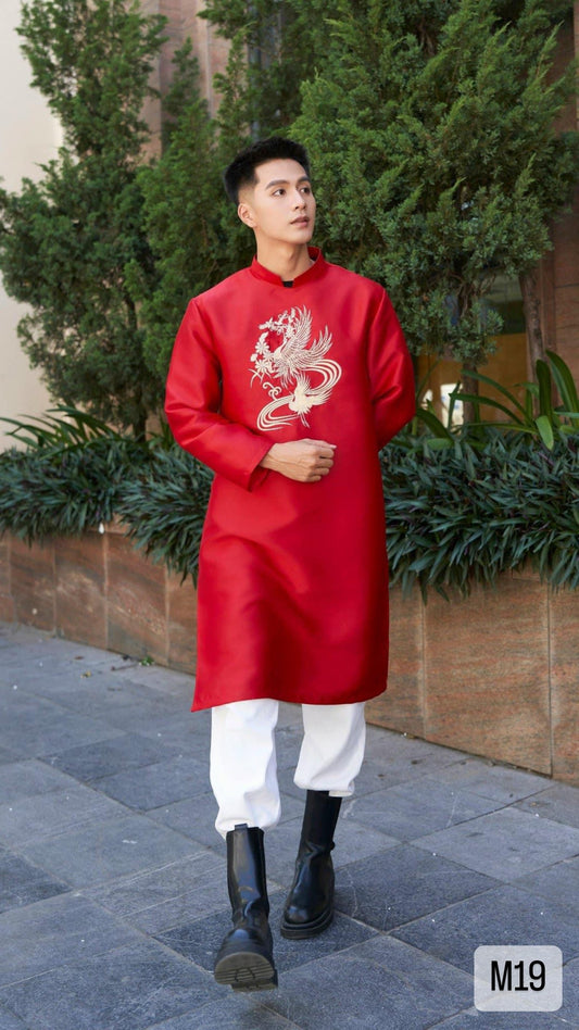 Men Ao Dai Red and White|ADN22