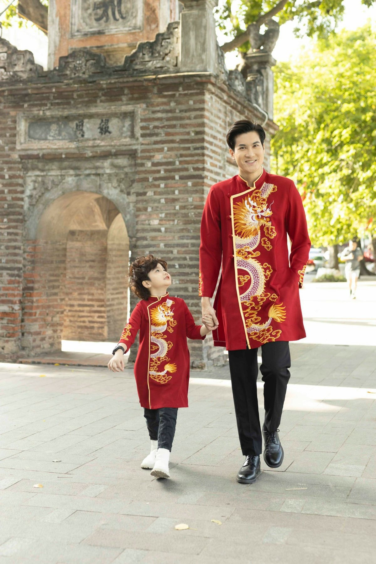 Ao Dai Men| RED Dragon embroidery ao dai for men tapta(No pants included) Lunar New Year | Vietnamese traditional   ADN01