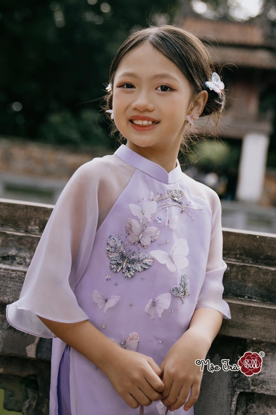 Purple Mommy and me matching ao dai set for women and girl| Ao Dai Me va Be modern silk organza| | Lunar New Year| MB49