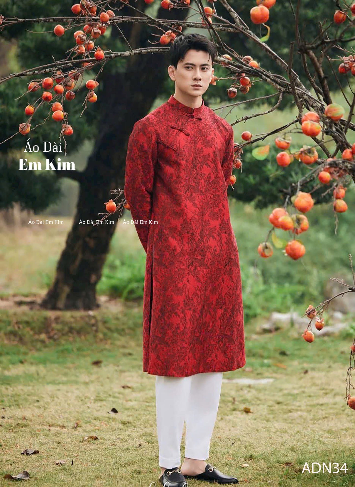 Dark Red & Beige Japanese Ao Dai Men|  Embroidery Ao Dai for mens(No pants included) |Lunar New Year | Vietnamese traditional ADN36