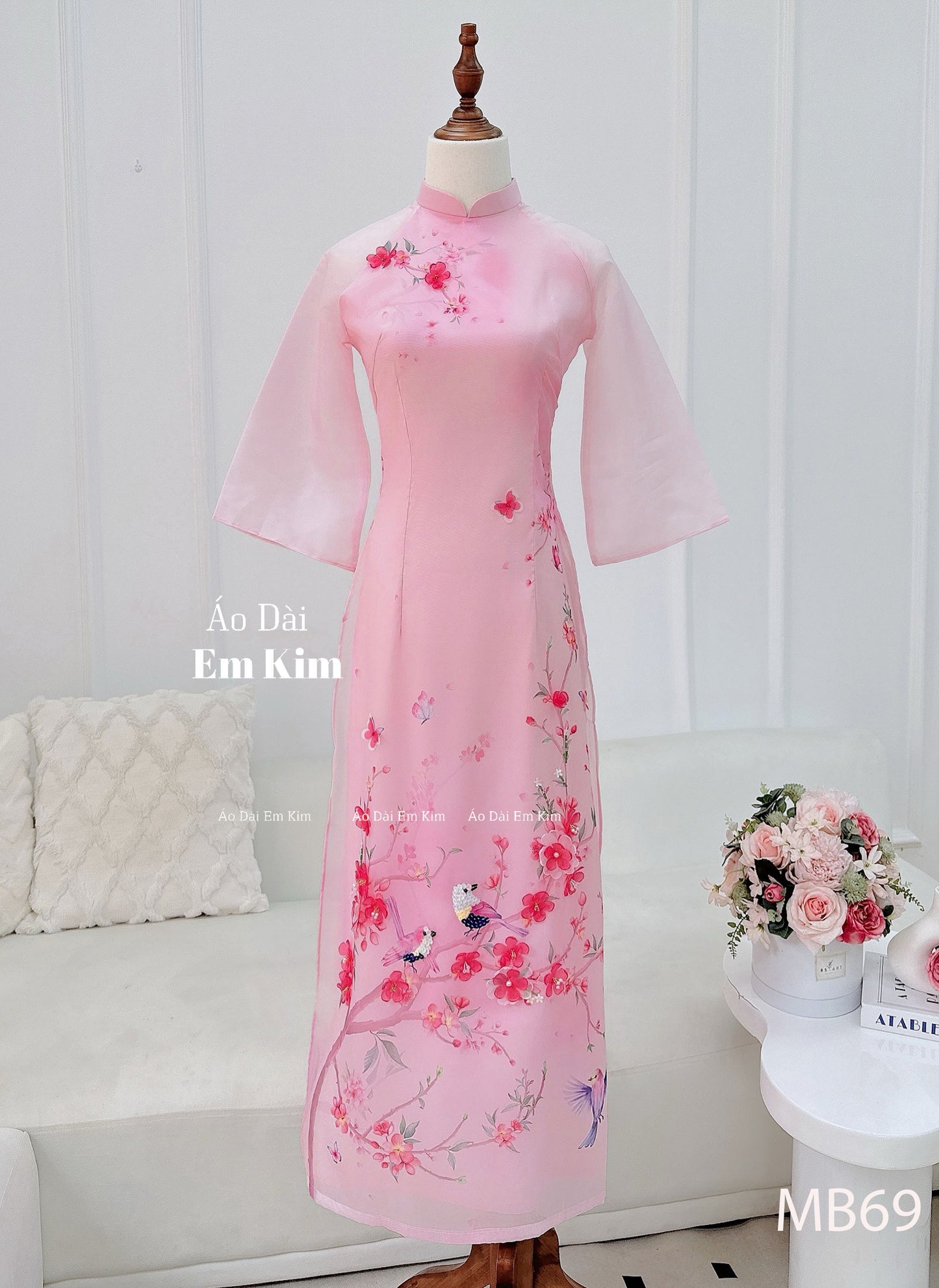 Pink floral Ao Dai |Bảng mẫu mẹ và bé| Ao Dai Me va Be modern silk organza| | Lunar New Year| MB69