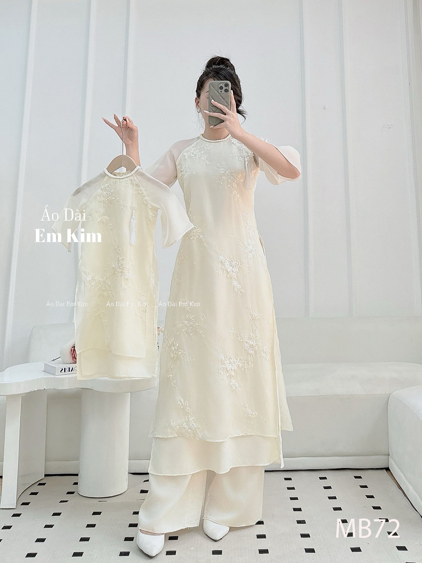 Mommy Daughter Cream embroidery matching dress MB77