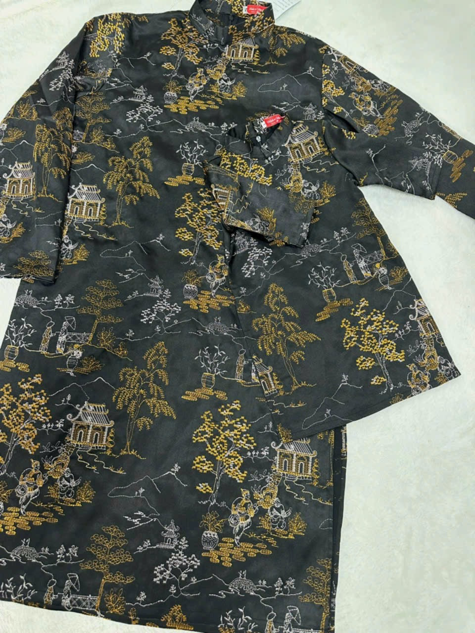 Black Embroidery Dad and Boy Ao dai  NO PANTS| Ao Dai Kids| Pre-made Traditional Vietnamese Ao Dai | Lunar New Year | Ao Dai for Boy |ADN19