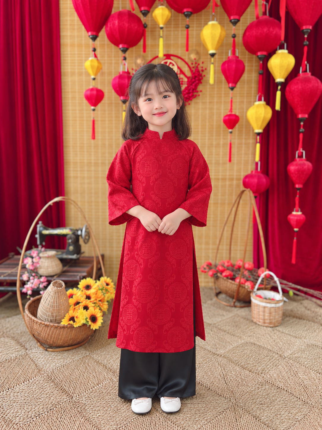 Red Gấm áo dài for girls/ premade vietnamese ao dai |Áo Dài Viet Nam | ao dai cach tan t11a