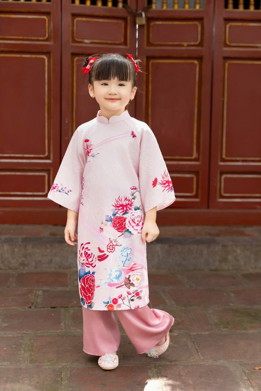 Pink Mommy and me matching ao dai set for women and girl| Ao Dai Me va Be modern silk organza| | Lunar New Year| MB52