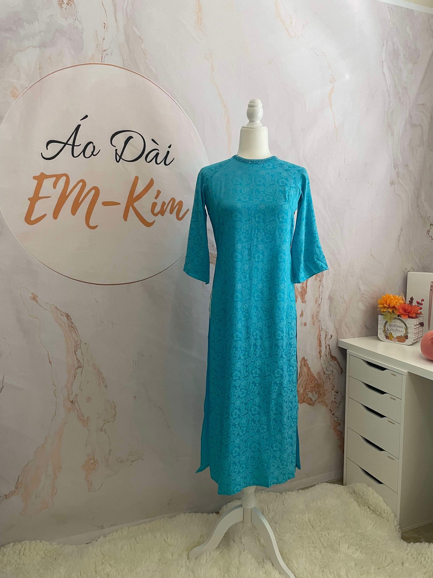 Blue gấm with neck design|M23