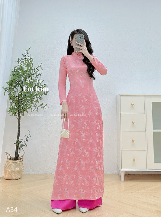 Pink gấm ao dai A34 - No pants