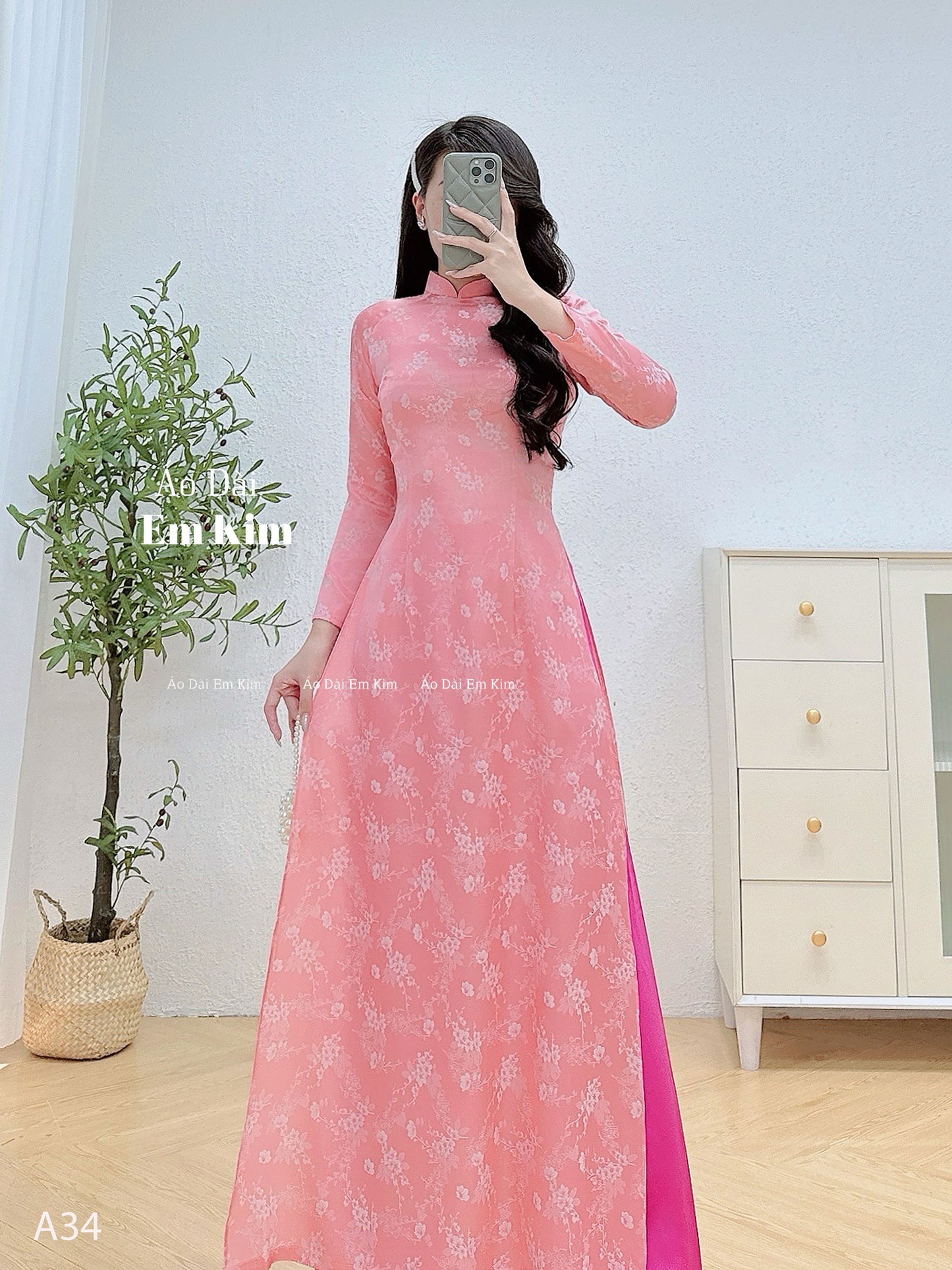 Pink gấm ao dai A34 - No pants