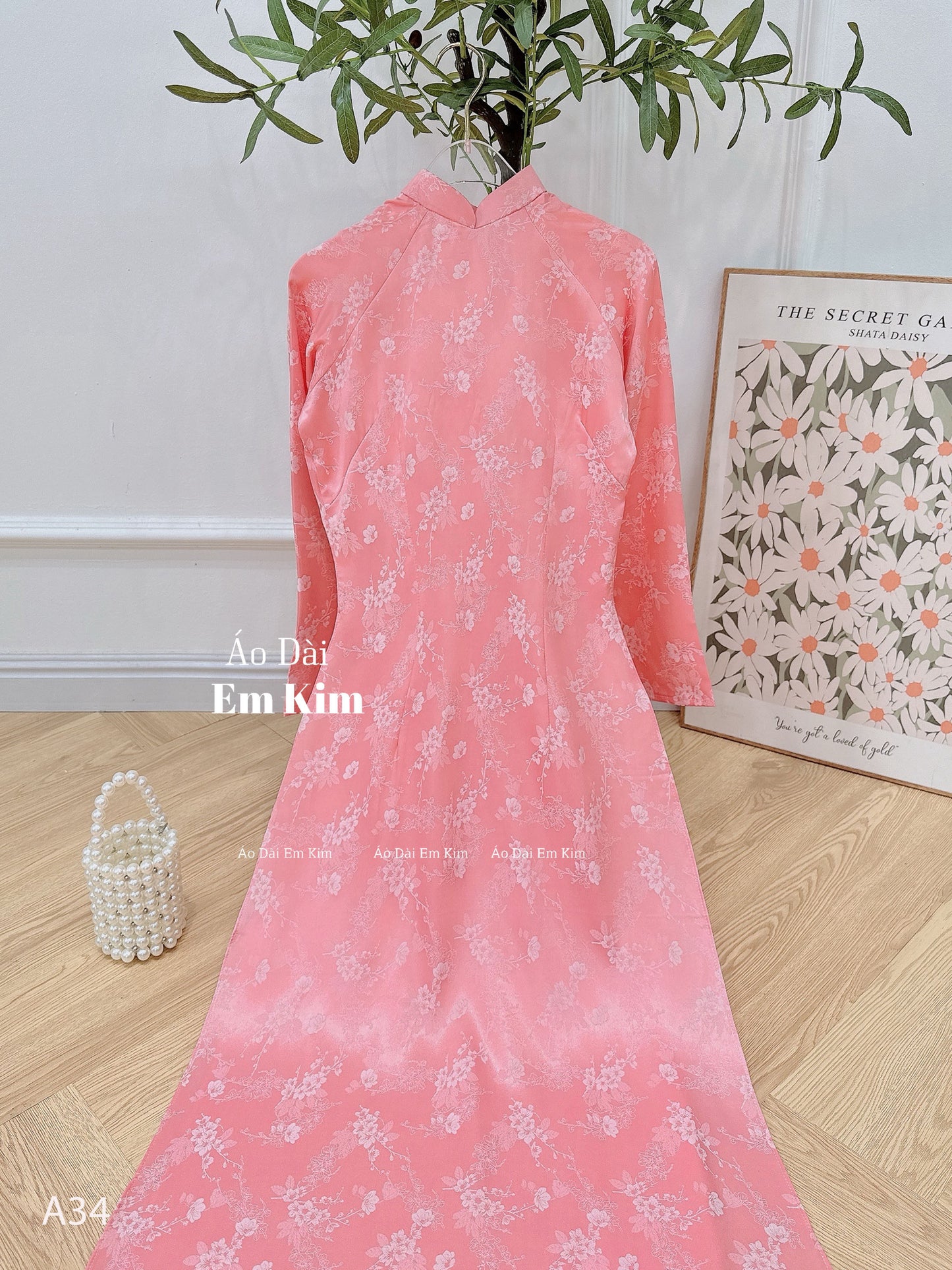 Pink gấm ao dai A34 - No pants