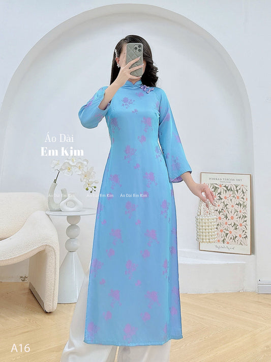 BLue silk ao dai A16 No Pants