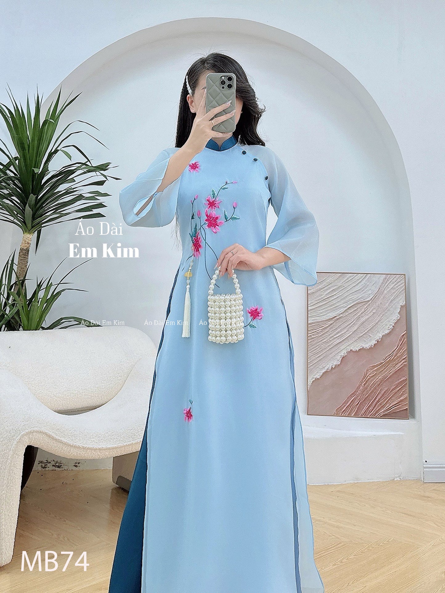 Mommy Daughter Blue Embroidery Flowers MB74