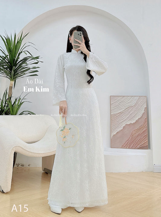 White lace loose form ao dai A15