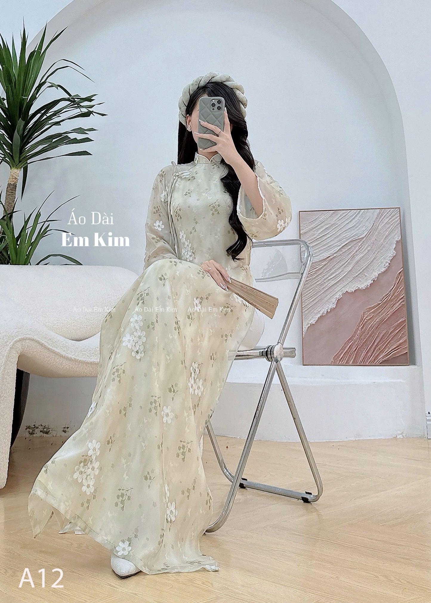 green Miniflowers Ao Dai  A12