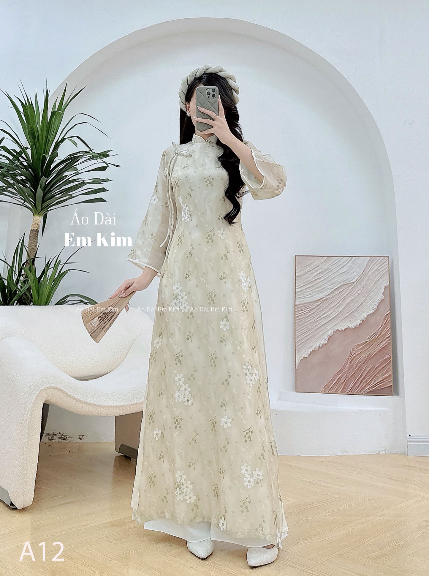 green Miniflowers Ao Dai  A12