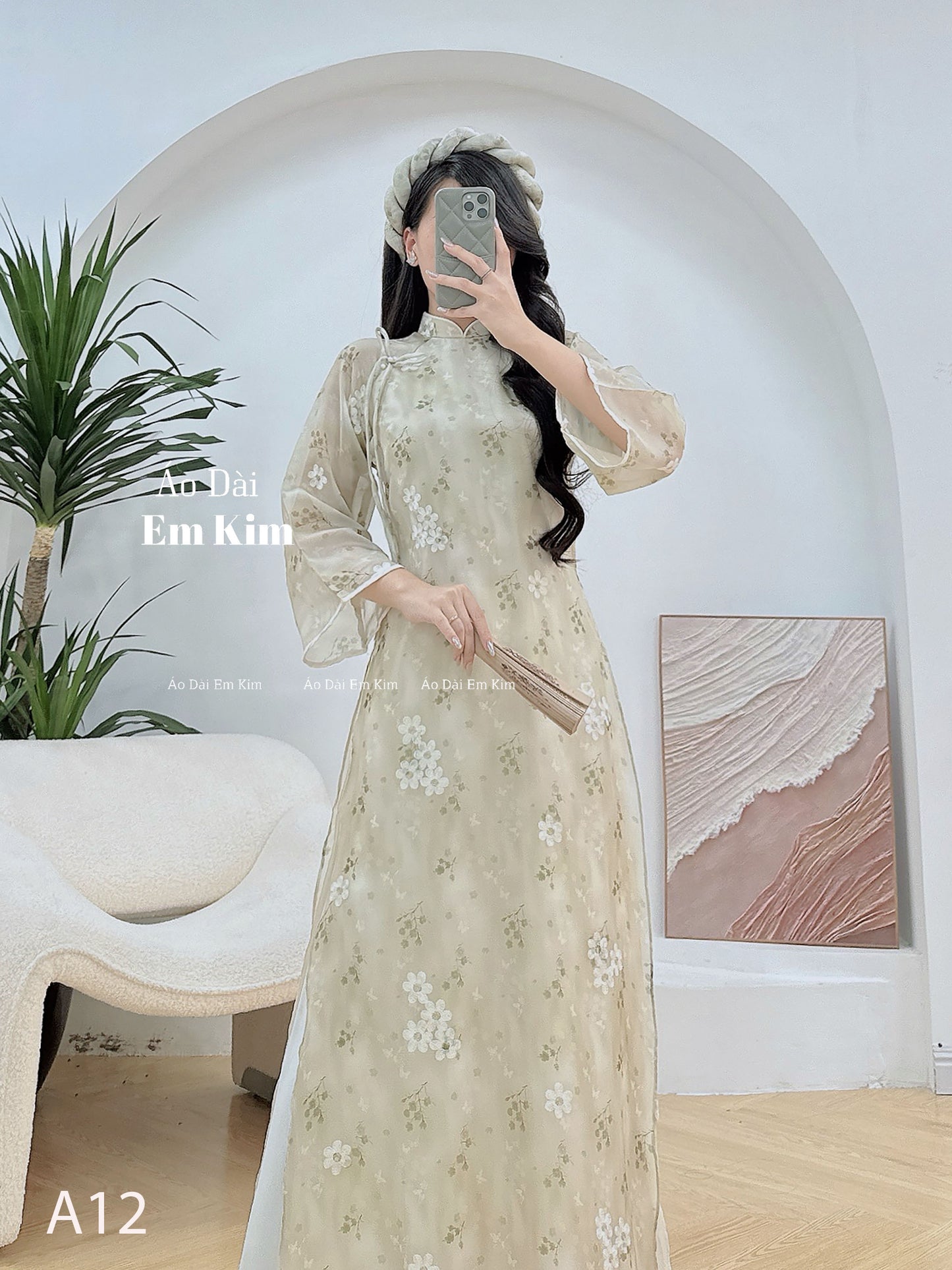 green Miniflowers Ao Dai  A12