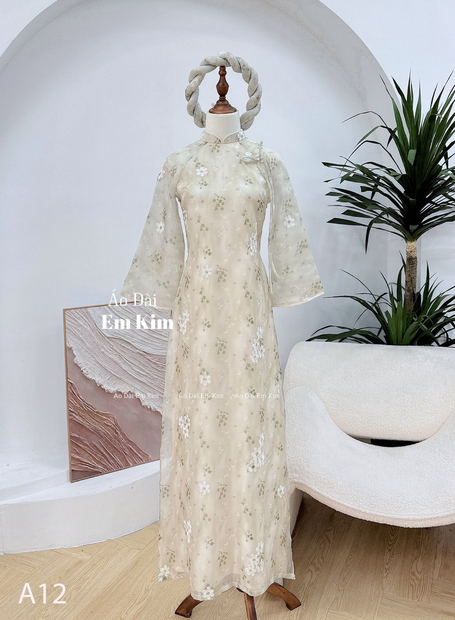 green Miniflowers Ao Dai  A12