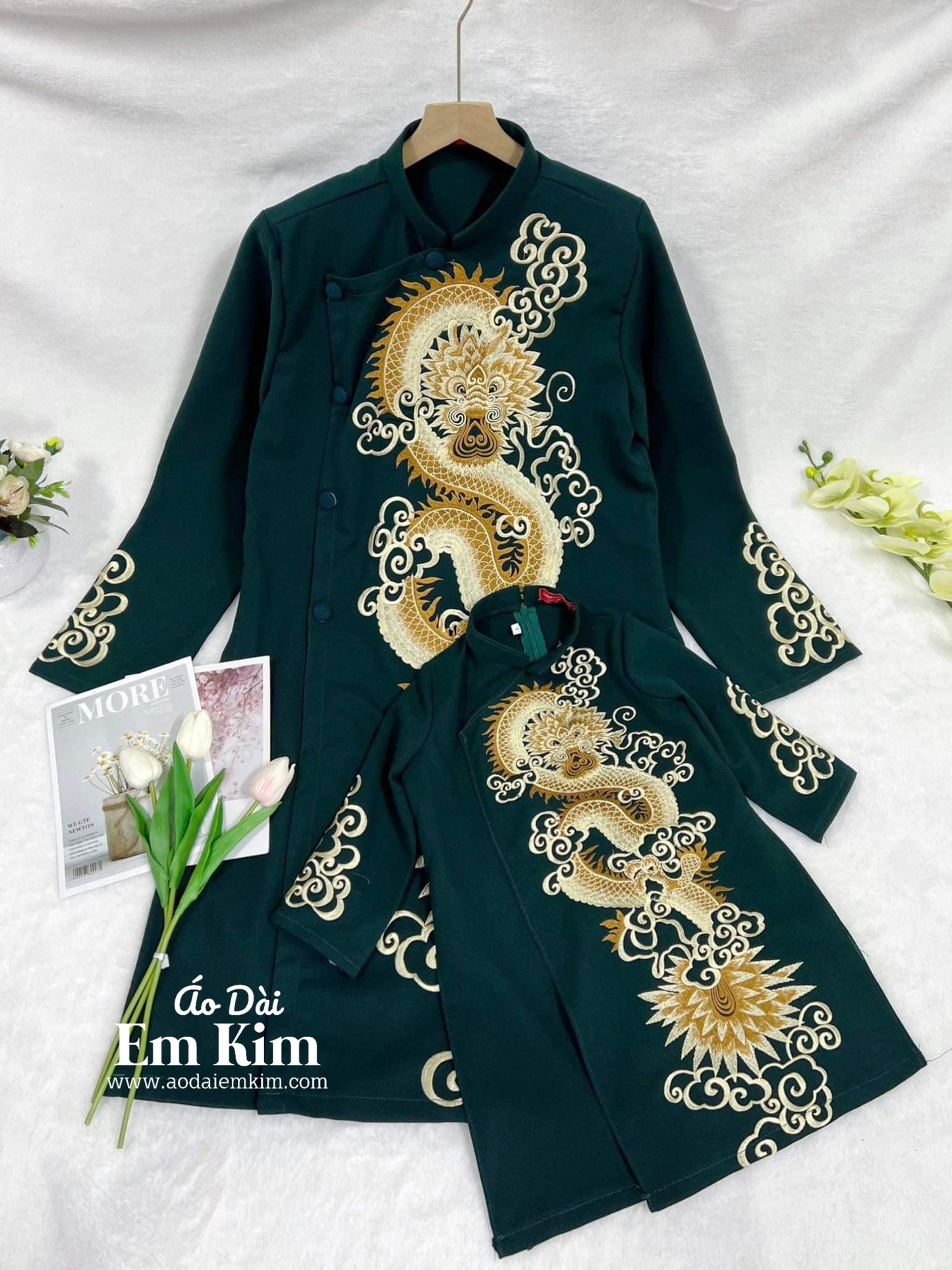 Ao Dai Boy Embroidery  Dragon Top no pants| Ao Dai Kids| Pre-made Traditional Vietnamese Ao Dai | Lunar New Year | Ao Dai for Boy |gG23