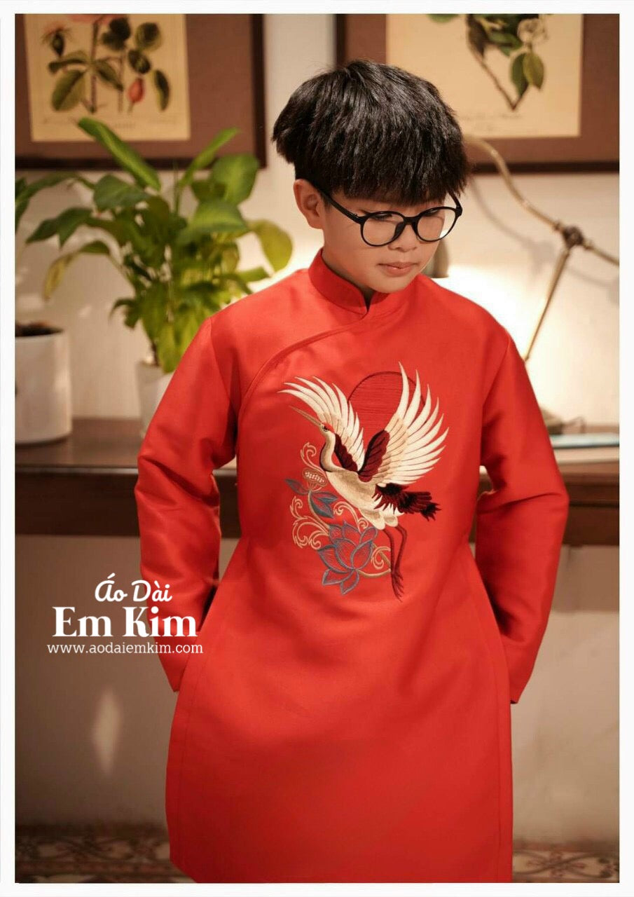 Ao Dai Boy Embroidery Red Dragon Top no pants G25