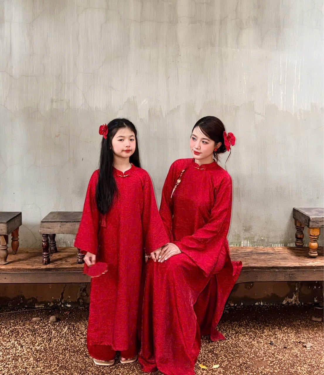 Tencel Mommy Daughter Red matching dress MB83