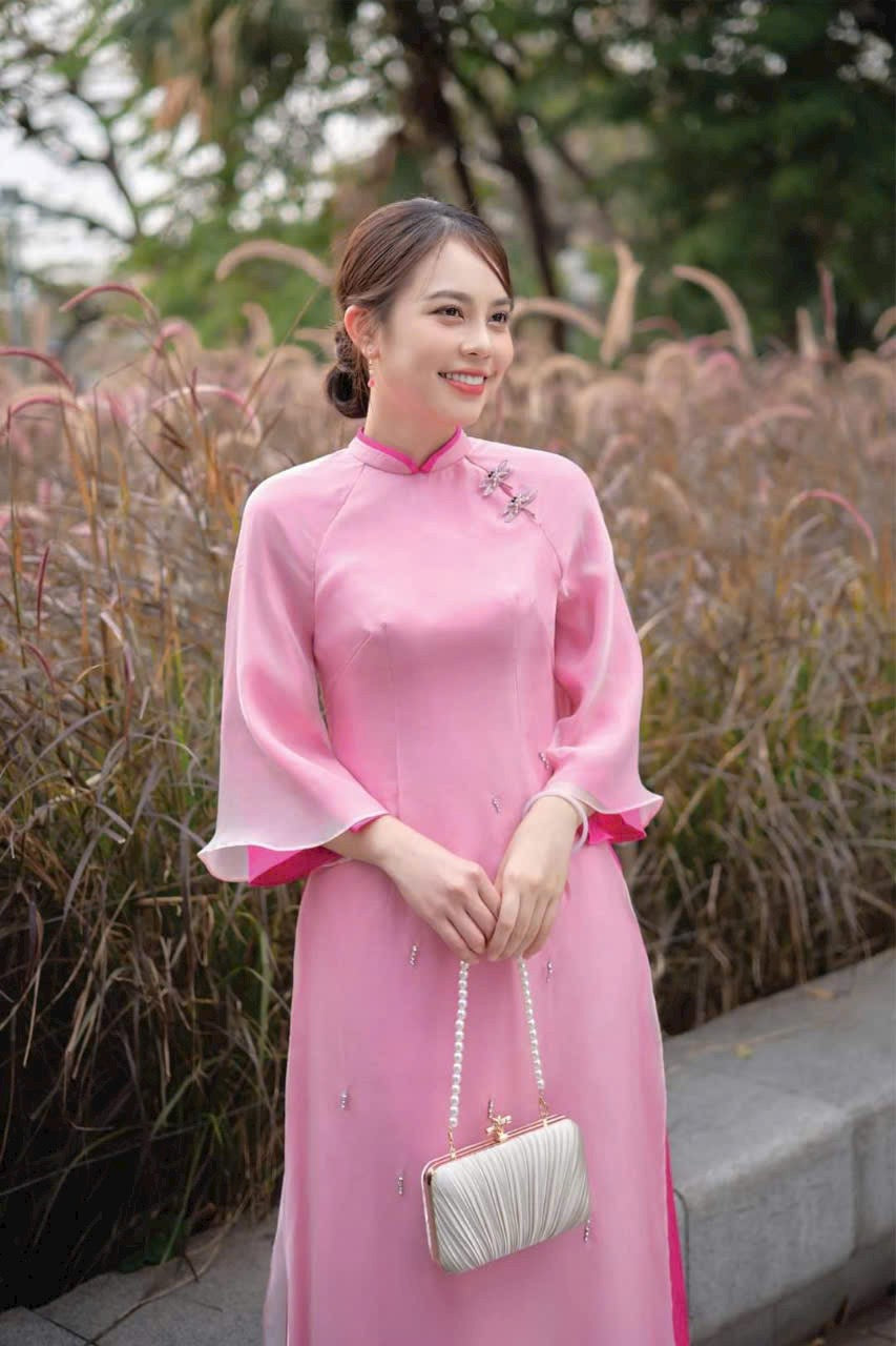 Pink Mommy and me matching ao dai set for women and girl| Ao Dai Me va Be modern silk organza| | Lunar New Year| MB54