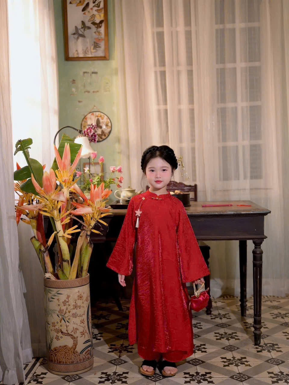 Tencel Mommy Daughter Red matching dress MB83