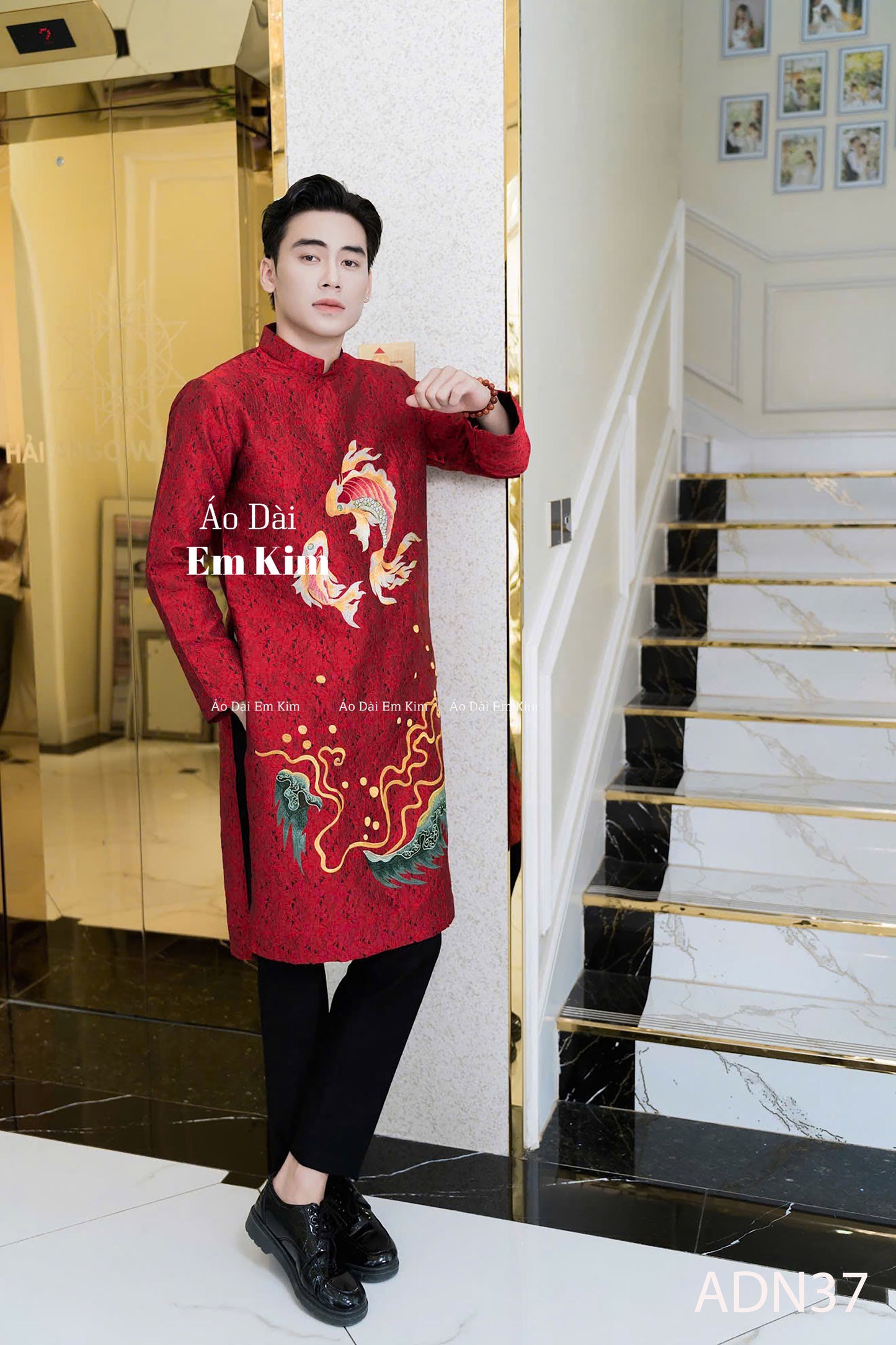 Red Embroidery Dad and Boy Ao dai  NO PANTS| Ao Dai Kids| Pre-made Traditional Vietnamese Ao Dai | Lunar New Year | Ao Dai for Boy |ADN37