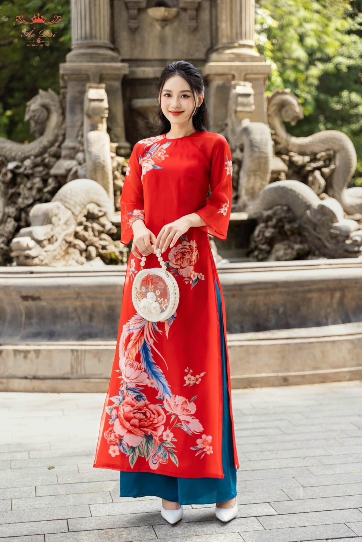 Mommy and Daughter silk print Ao Dai MB24
