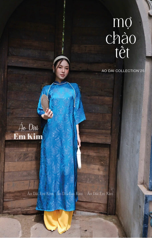 Xanh Gấm Ao Dai| Pre-made Vietnamese Dress for Lunar New Year Ao Dai Viet Nam|Ao Dai Cach Tan with Pants Q14