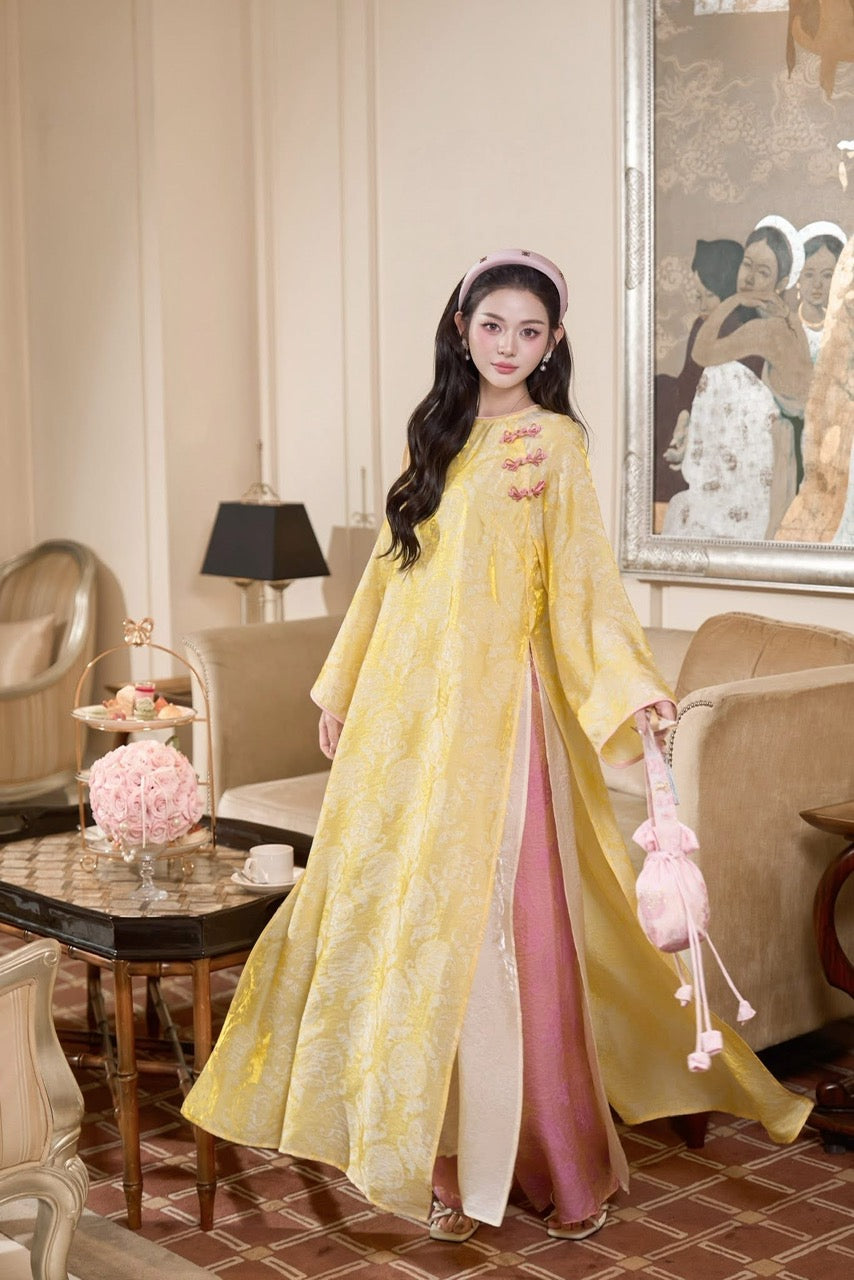 Gấm Yellow Ao Dài Cách Tân B41