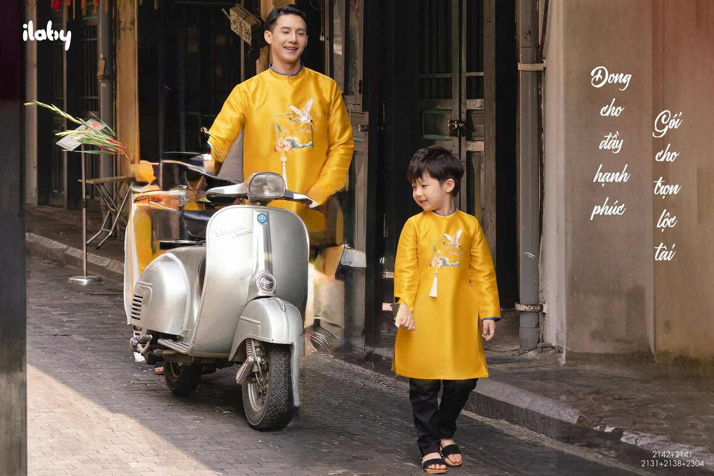 Yellow Embroidery Dad and Boy Ao dai  NO PANTS| Ao Dai Kids| Pre-made Traditional Vietnamese Ao Dai | Lunar New Year | Ao Dai for Boy |ADN17 (Copy)