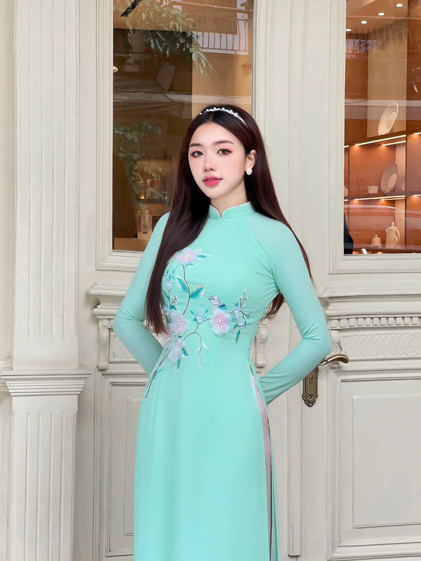 Happy Flowers Bird 3D Ao Dai Embroidery M34