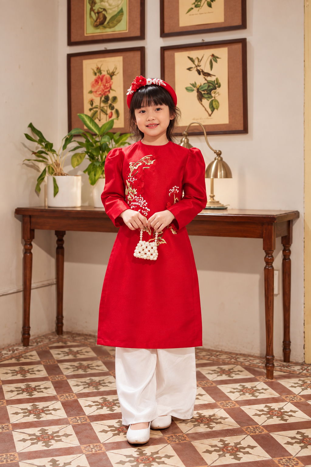 Mommy and Daughter Red Embroidered Flower MB20