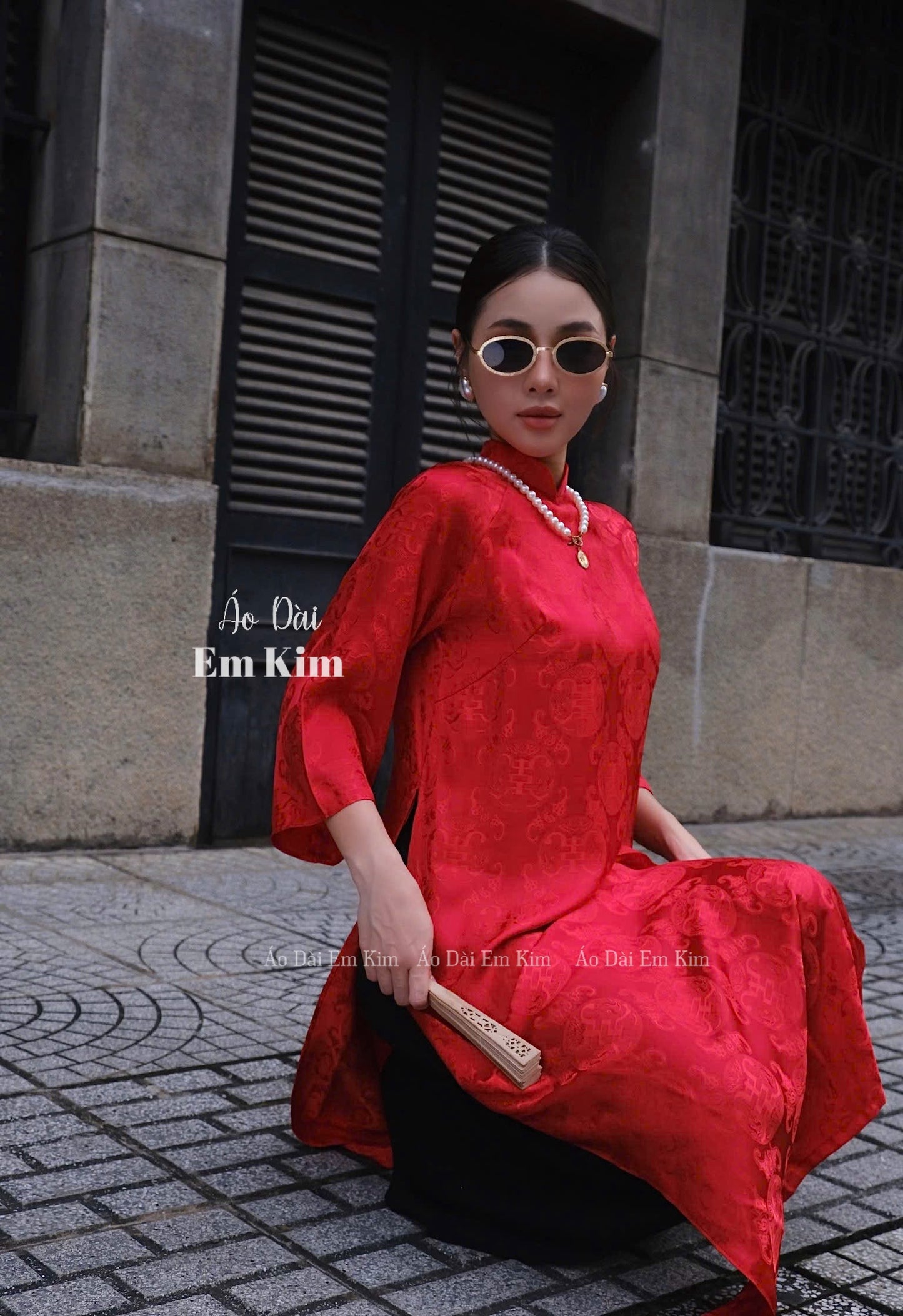 Đỏ Gấm Ao Dai| Pre-made Vietnamese Dress for Lunar New Year Ao Dai Viet Nam|Ao Dai Cach Tan with Pants Q13