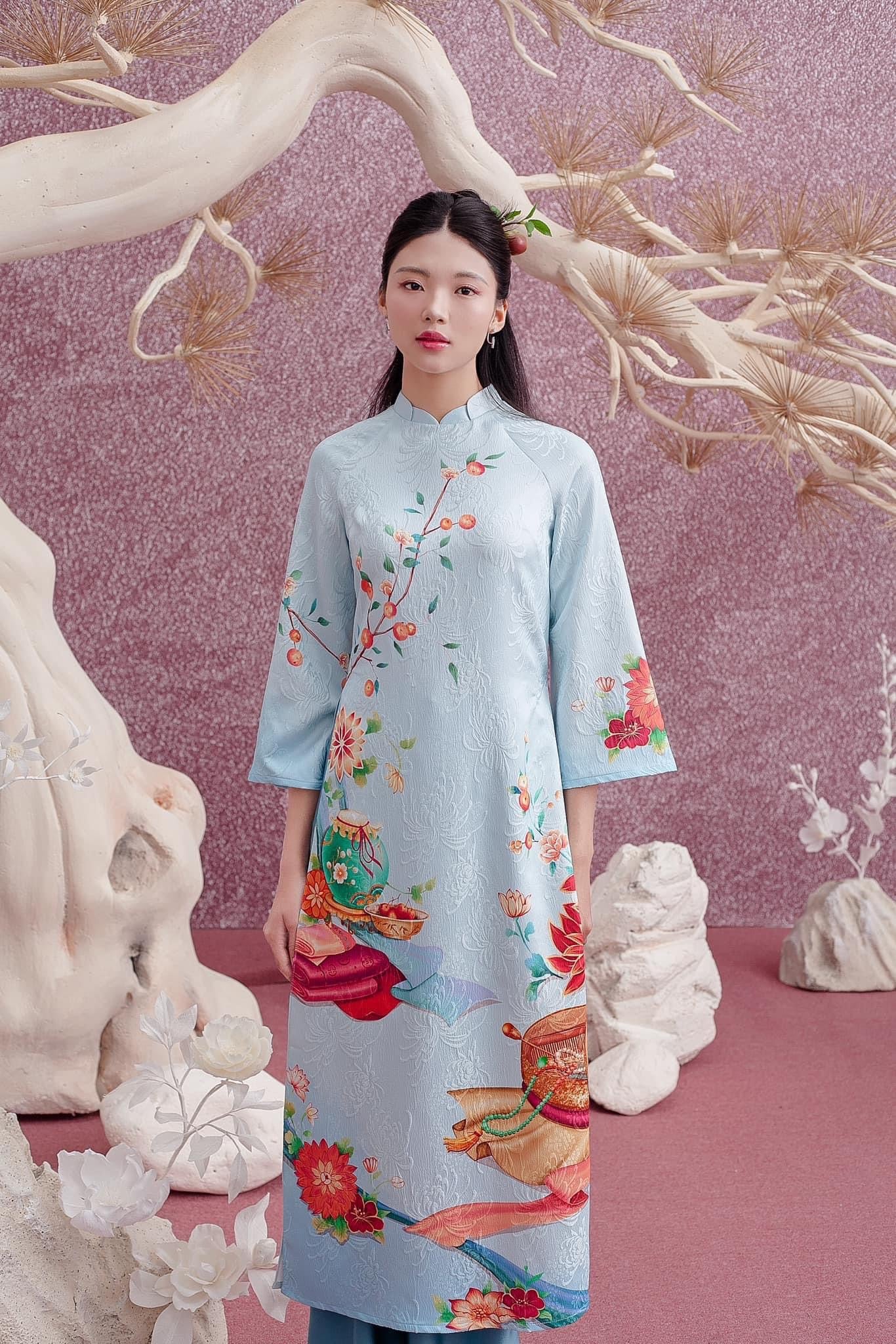 New Year Ao Dai | Pre-made Vietnamese Dress for Lunar New Year Ao Dai Viet Nam|Ao Dai Cach Tan with Pants Q27