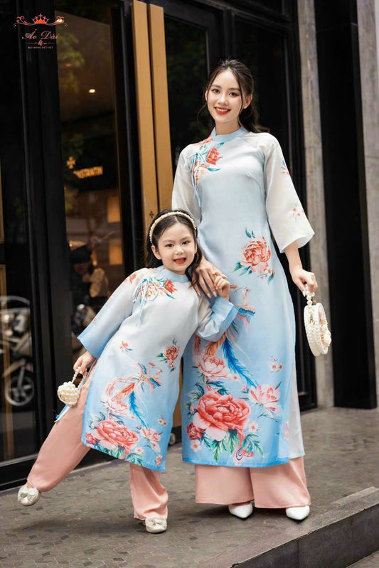 Mommy and Daughter blue print Ao Dai/Pre-made Modernized Vietnamese Ao Dai| Ao Dai for Lunar New Year/Matching Ao Dai Tet |MB25