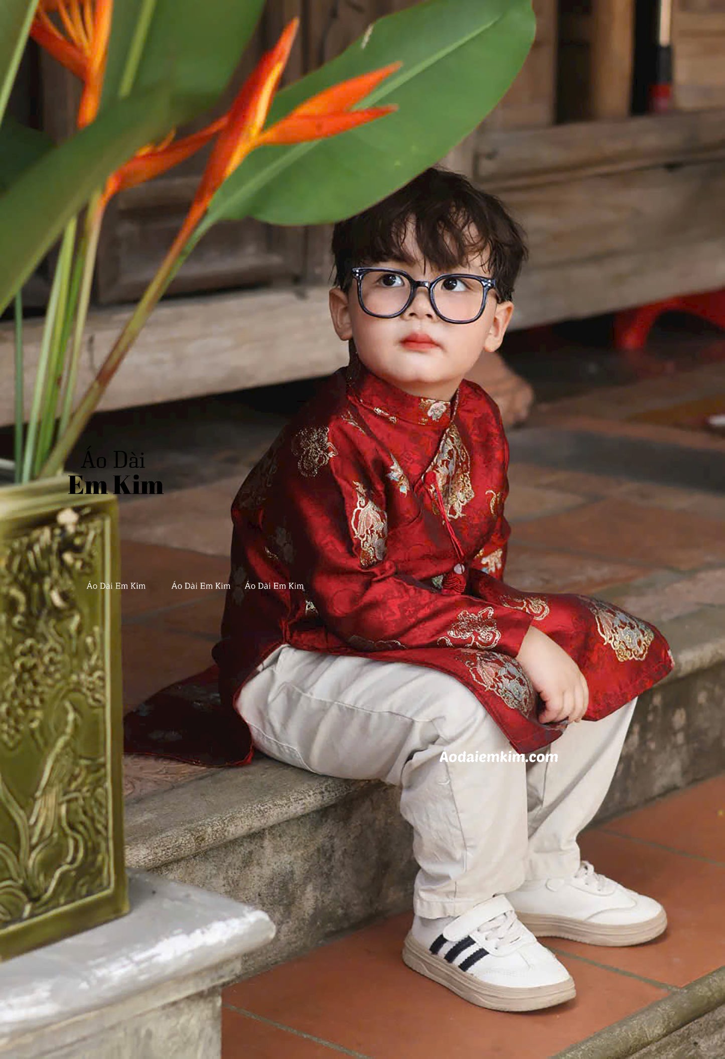Ao Dai Boy Gấm RED ( NO PANTS)  Ao Dai Kids| | BOY13