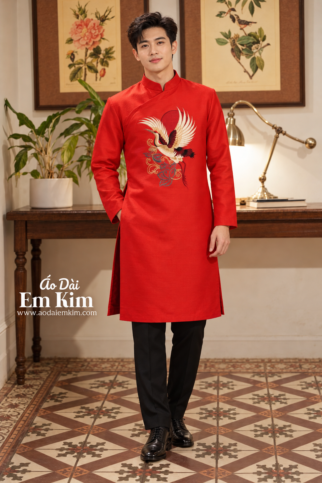 Ao Dai Boy Embroidery Red Dragon Top no pants G25